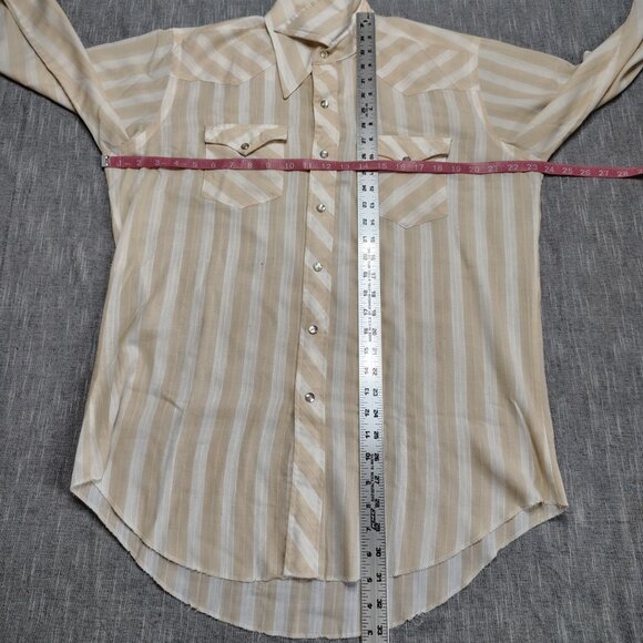 VINTAGE Wrangler Shirt Pearl Snap Long Sleeve Striped Long Tails Size 18.5-36 - Picture 7 of 12